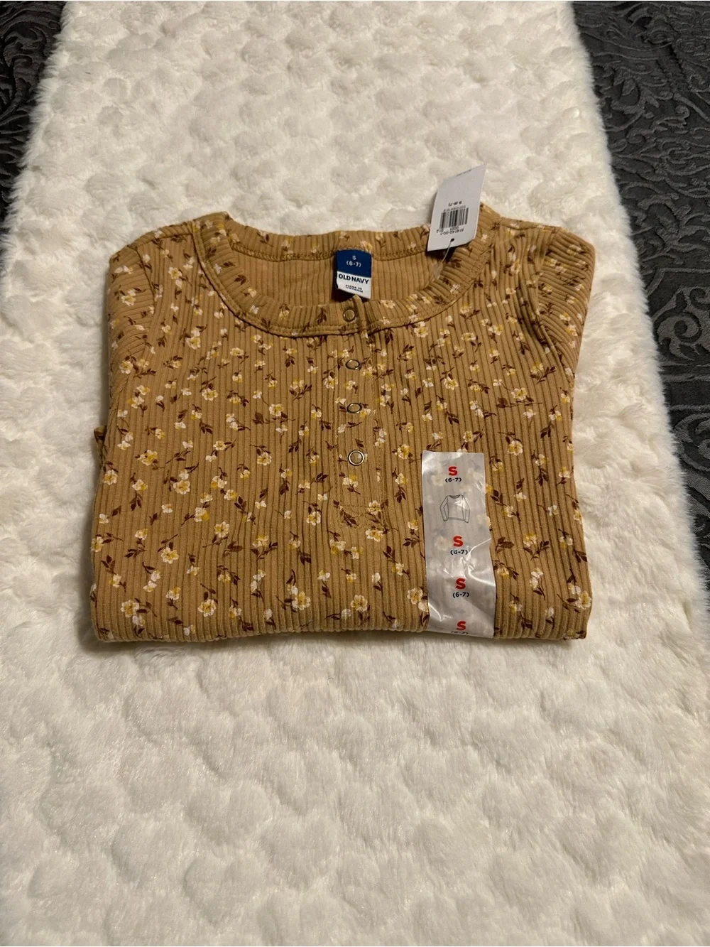 Old Navy Mustard Floral Ribbed Long Sleeve Top